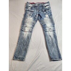 Levi's 510 Skinny Jeans Mens 36x32 Off White Gray Distressed Ripped Denim Pants
